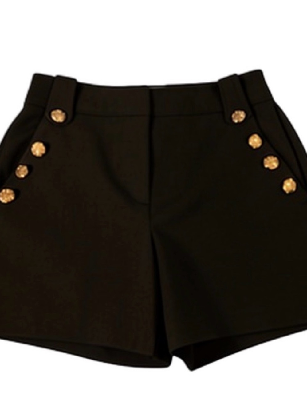 White House Black Market Black High-Waist Dress Shorts with Gold Buttons, Sz 8